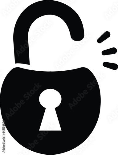 unlock icon. unlocked black flat icon. Flat security symbol. Lock Icon in trendy flat style isolated on white background. Security symbol for your web site design, logo, app.