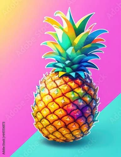Pineapple on colorful background. Minimal style. Creative concept of fruit. Generative AI.