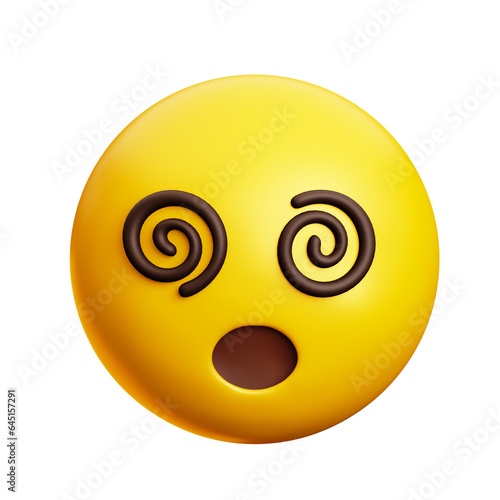 Dizzy face, face with spiral eyes emoji, 3d style emoticon