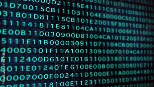 binary code run on screen,Computer language algorithm ,Counting of hexadecimal code , 4k