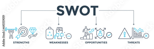 SWOT banner web icon vector illustration concept for strengths, weaknesses, opportunities and threats  analysis with an icon of value, goal, break chain, low battery, growth, check, minus, and crisis 