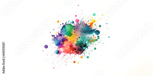 Watercolor blot with splashes and drops isolated on white background. Watercolor dots splashes. Ai Generated.
