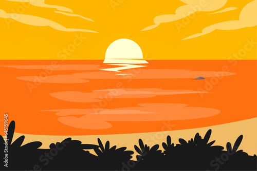 flat sunset beach background