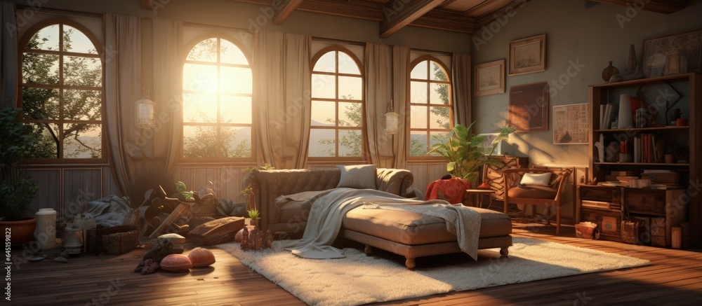 depiction of the living room's inside. depiction of the living room's inside.