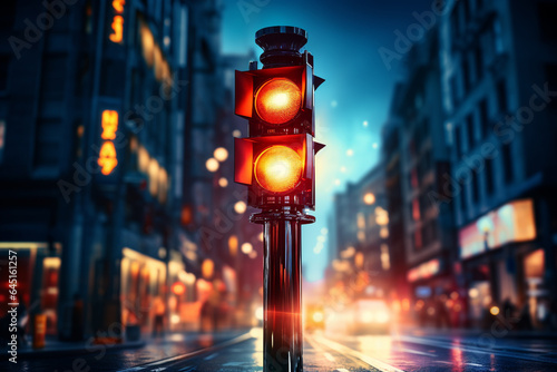 Traffic light signal in the city at night. 3d rendering.