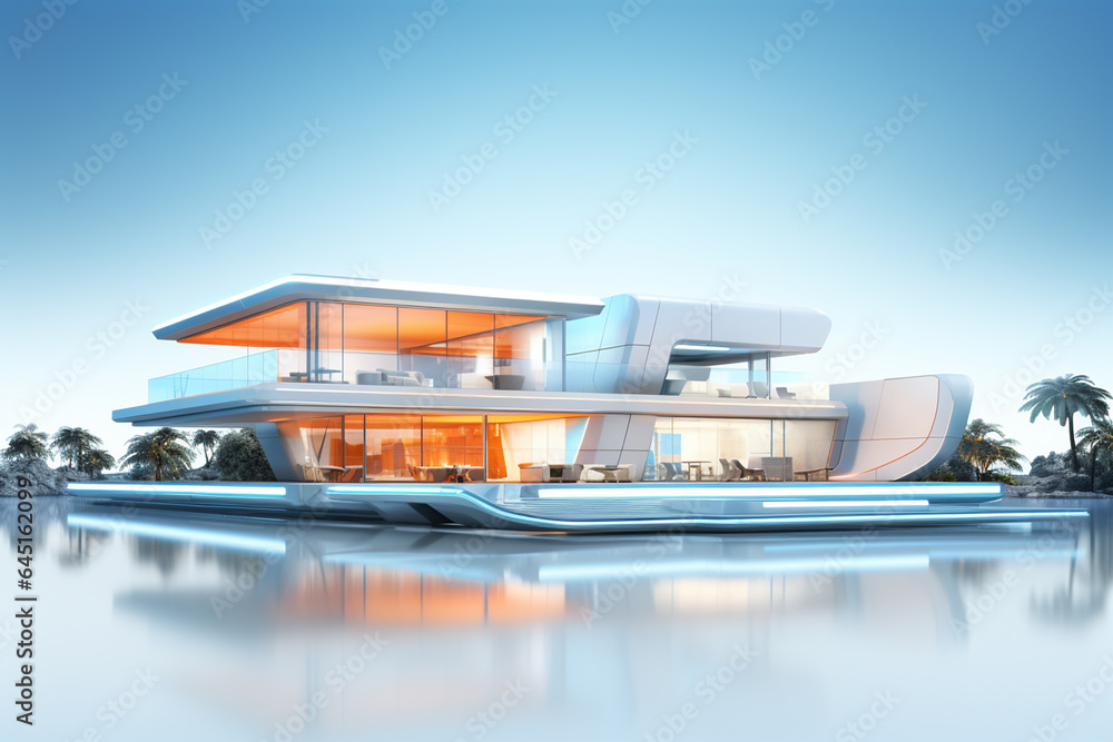 3D rendering of a futuristic modern house white background 3D rendering of a futuristic modern house white background