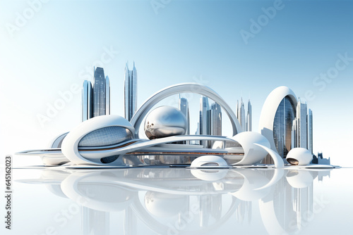 3D rendering of a futuristic modern house white background