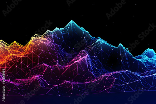Abstract technology concept with mountain mesh landscape background. Cyberspace landscape grid. Generative AI.