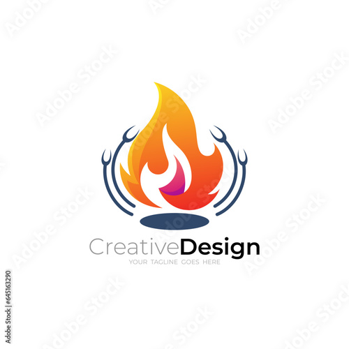 Barbecue logo with simple design vector, fire and fork logo