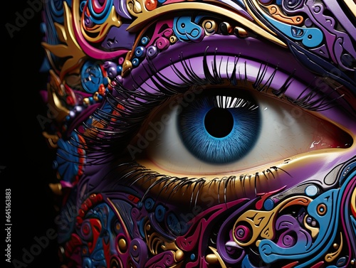 AI-generated illustration of a very colorful eye. MidJourney.