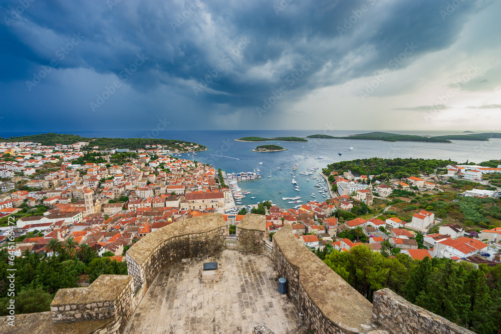 Island of Hvar bay aerial view, Dalmatia, Croatia
