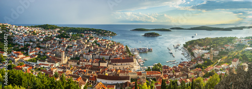 Island of Hvar aerial panoramic view, Dalmatia, Croatia