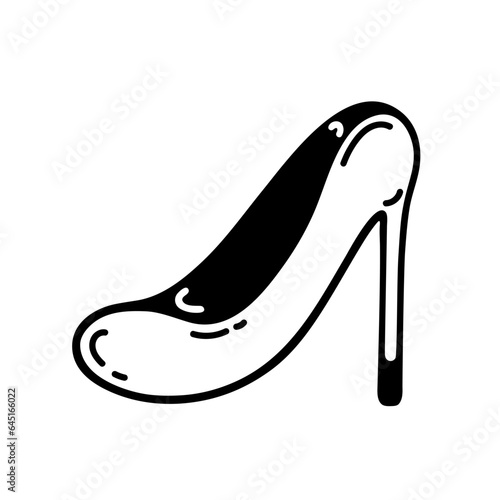 High heels vector icon. Beautiful vintage shoes isolated on white. Fashion stylish footwear. Accessory for girls, women. Simple doodle, black outline. Cartoon clipart for print, posters, web