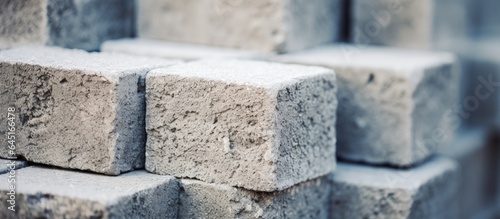 A stack of concrete blocks for industrial and home design purposes, representing business technology, building, and exterior textures. photo