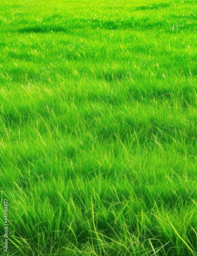 Green rice field background texture. 3D realistic lawn grass wallpaper. Generative AI.