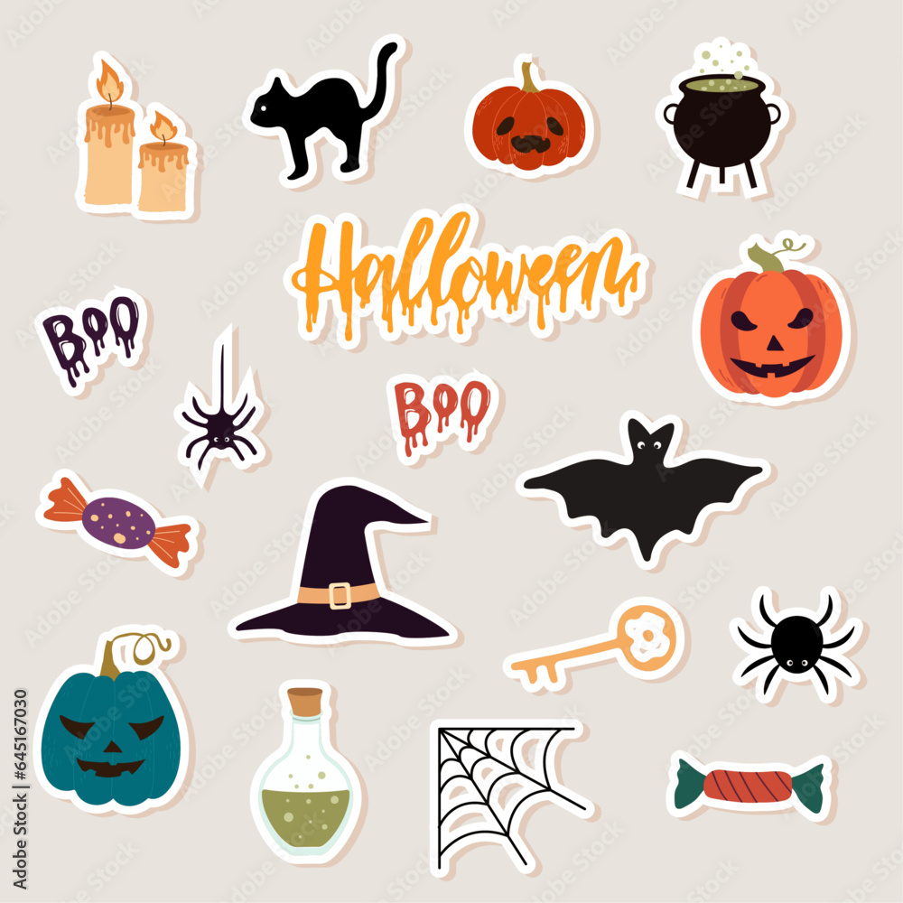 Naklejka premium halloween stickers vector elements set 