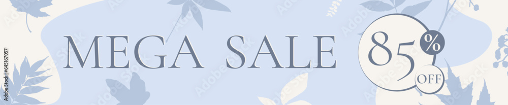 Modern sale banner background template with leaves, mega sale 85% off Modern sale banner background template with leaves, mega sale 85% off