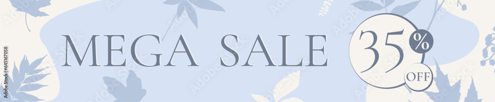 Modern sale banner background template with leaves, mega sale 35% off Modern sale banner background template with leaves, mega sale 35% off