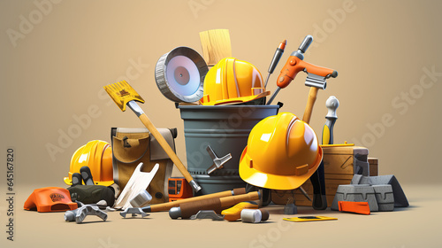 A Construction Tools Made from all of the above Cartoon Caricature tools. © Phoophinyo
