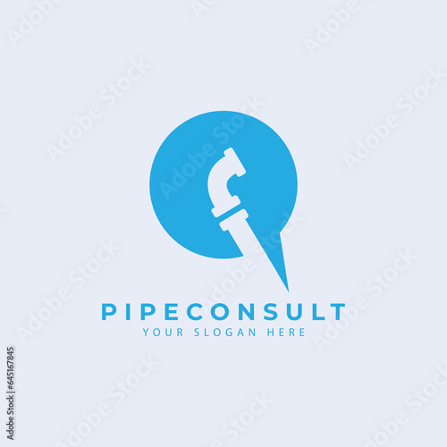pipe logo with chat consultation plumbing  vector icon symbol design