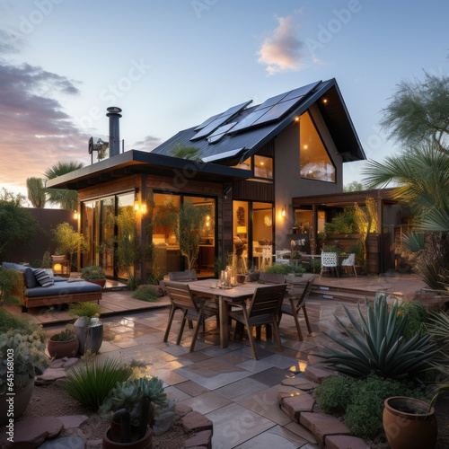  A modern bungalow with a desert and a solar   © Sekai