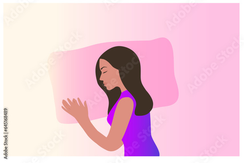 Sleep well concept, healthy woman sleep on bed vector illustration