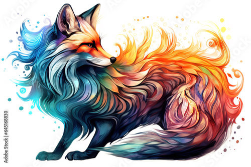 Image of colorful fox on white background. Wildlife Animals. Illustration  Generative AI.