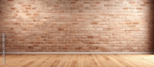 Empty room with brick wall and wooden floor, suitable for design and decoration purposes, depicted through ing.