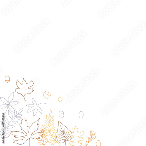                                                                                                                               Line drawing. Autumn plants vector illustration. Autumn leaves and nuts illustration. Seasonal card design.
