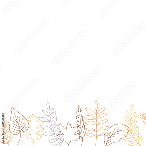 線画。秋の植物のベクターイラスト。秋の葉っぱと木の実イラスト。季節のカードデザイン。Line drawing. Autumn plants vector illustration. Autumn leaves and nuts illustration. Seasonal card design.