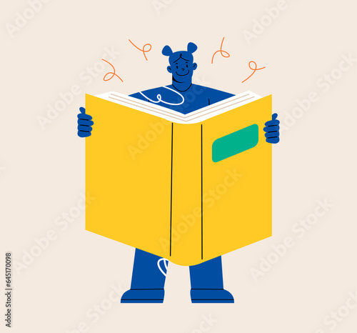 Girl with book. Knowledge and education concept. Colorful vector illustration