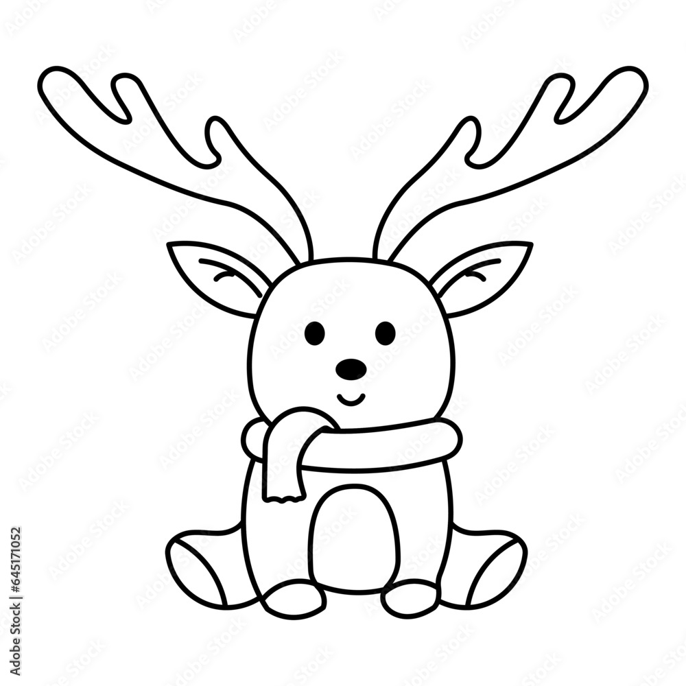 Fototapeta premium deer christmas character magic animal line doodle