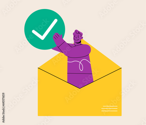 Checking the letter, Checking the mailbox, content, searching for information in the mail. Colorful vector illustration