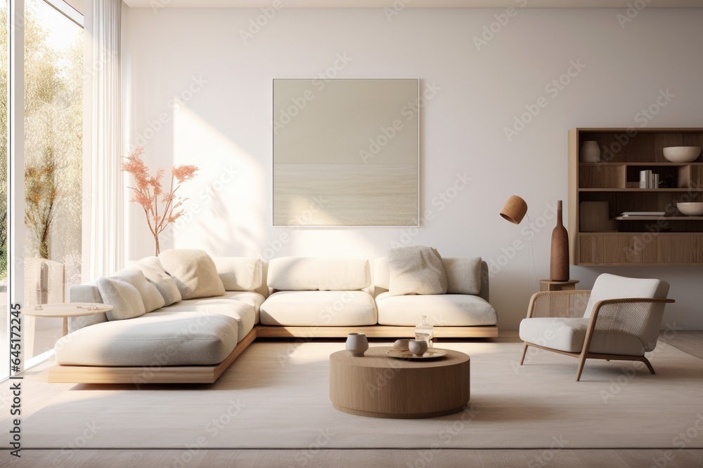 Fototapeta premium Nordic designed interior of a living room in a cozy modern house