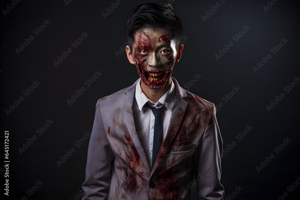 studio portrait of zombie asian man wearing business suit studio portrait of zombie asian man wearing business suit