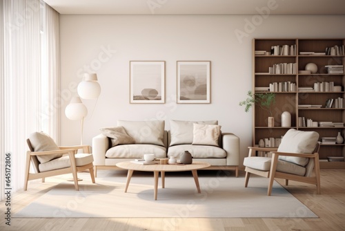 Cozy living room in a modern nordic designed home with plenty of natural light © NikoG