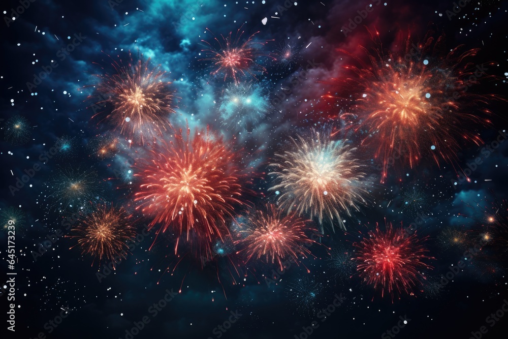 Naklejka premium Abstract fireworks background. Generative AI