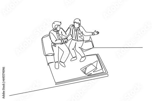 Continuous one line drawing top view of businessmen handshaking his business partner after deal big project. Great teamwork. Business deal concept. Single line draw design vector graphic illustration