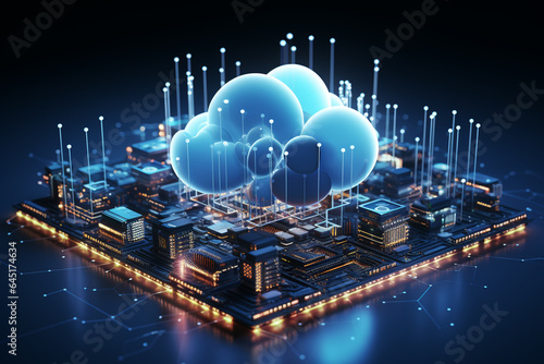 Cloud computing technology concept. 3d rendering toned image double exposure