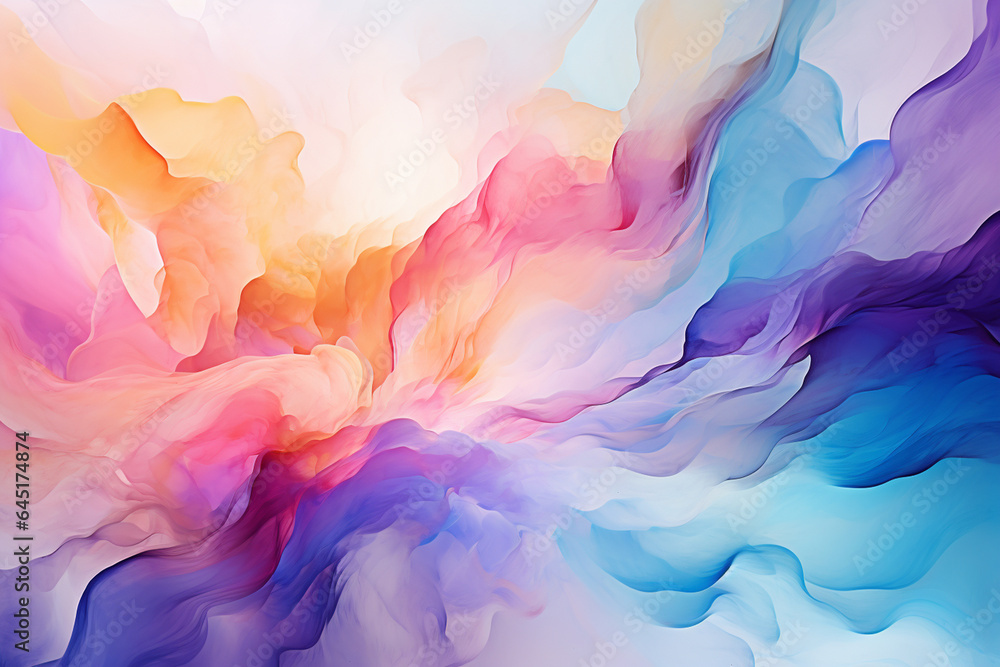 Abstract background of watercolor in blue, orange and pink tones.
