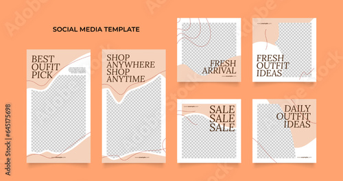 social media template banner blog fashion sale promotion. fully editable instagram and facebook square post frame puzzle organic sale poster. fresh brown beige element shape vector background