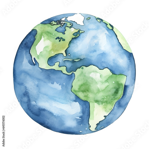 hand painted Earth globe. watercolor artwork on white background