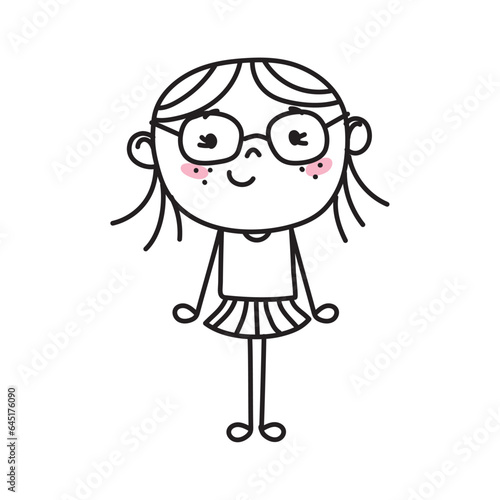cute cartoon girl in dress doodle icon © djvstock