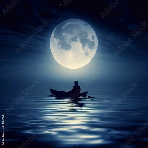 kayaker under moon