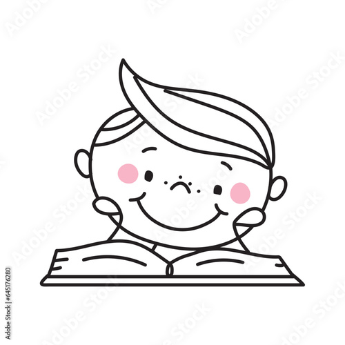 cute boy reading a book doodle icon