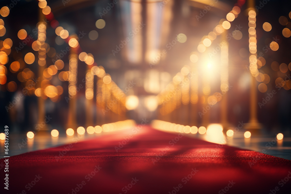 Red carpet with gold stanchions in a royal palace. 3d rendering