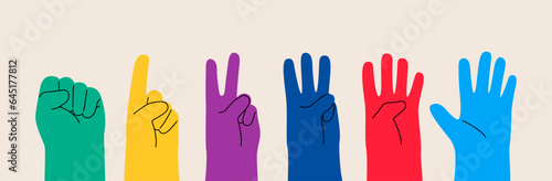Hand count. Hands counting zero to five. Colorful flat vector illustration
