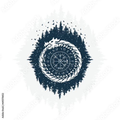 Grunge dark forest viking background