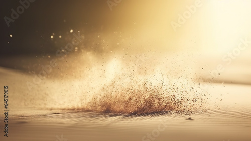 Dust particles sprayed by the wind. Sand on the ground or dust on the floor. ,.