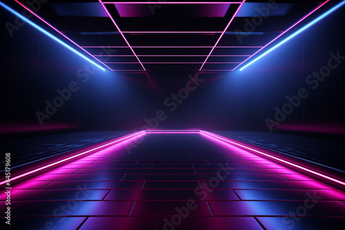 3d render  abstract background  empty stage with neon lights  night club